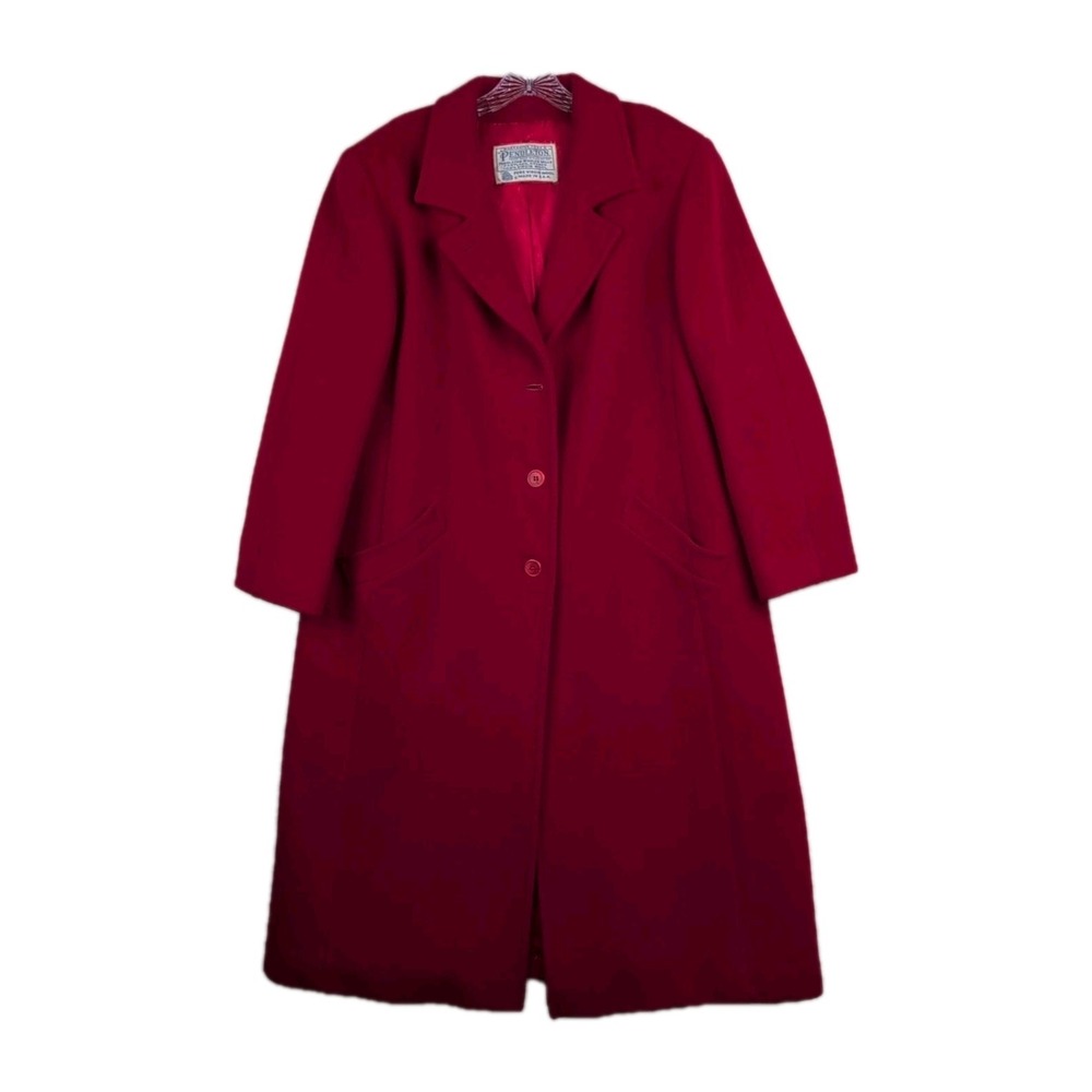 VTG Pendleton Womens 42 Heavyweight Wool Trench Coat Overcoat Red USA Repaired
